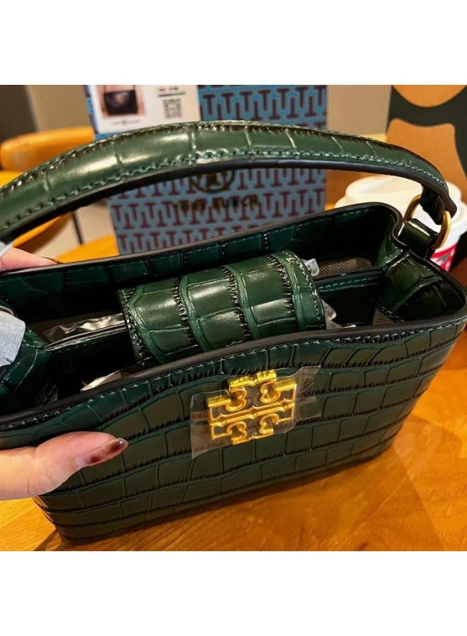 TB Tory Burch  T Monogram Shoulder Bag - A high-end single-shoulder crossbody bag designed specifically for women, made of crocodile skin, in green color. - Image 5