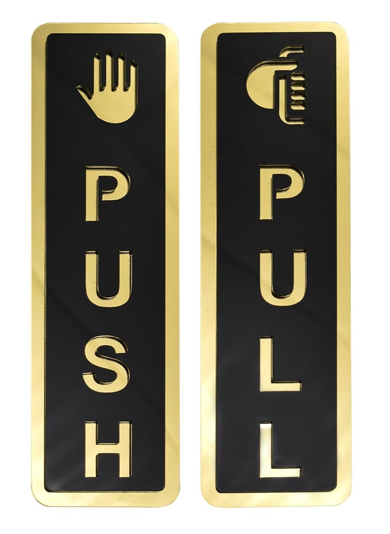 Accessorize Kingdom Acrylic Gold Push Pull Stickers For Glass Door, Wooden Door | Self Adhesive Sticker for Door | Push and Pull Signage Stickers for Hospital Malls Office Businesses Cafe  - Image 1
