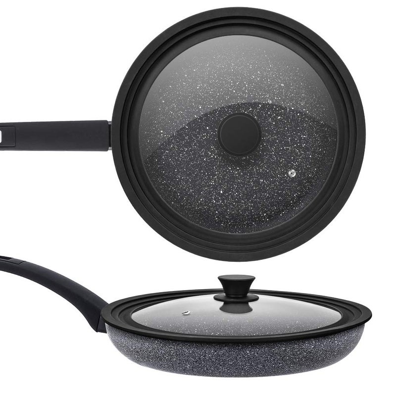 ELKKNOVE غطاء عالمي للأواني والمقالي - زجاج مقسى مع حافة سيليكون مقاومة للحرارة تناسب 6" و 7" و 8" قطر الأواني، أسود - Image 4