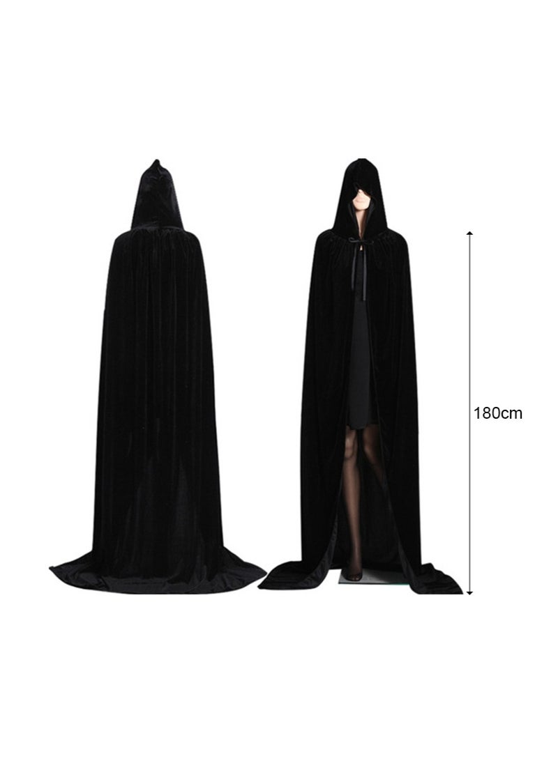 TAPIT 180cm All Black Velvet Hooded Cloak for Adults, Death Reaper Wizard Role Playing Cloak, Ghost Festival Personalized Horror Dress Up Prop Cloak, Halloween Ball Party Cosplay Costume for Men and Women - Image 5