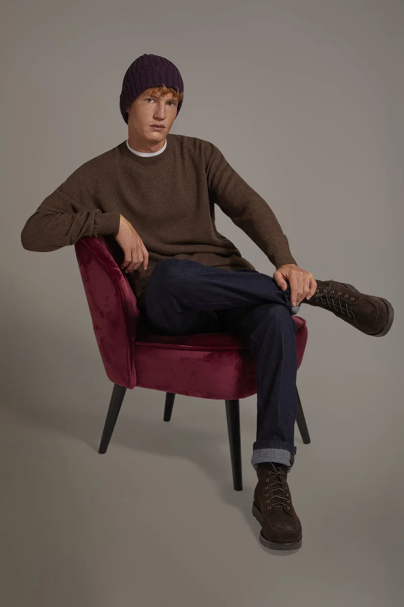 Round neck lambswool blend sweater - LT Brown