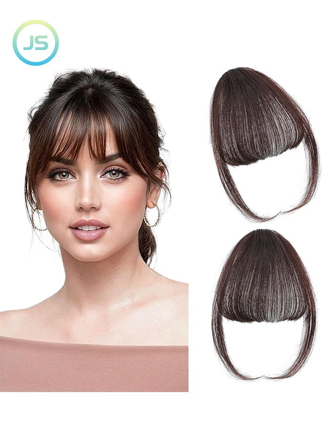 JS Clip In Bangs, Real Human Hair, Fake Bang Hair Clip for Women, Wispy Bang Clip In Hair Extensions for Daily Wear (Dark Brown) - Image 1