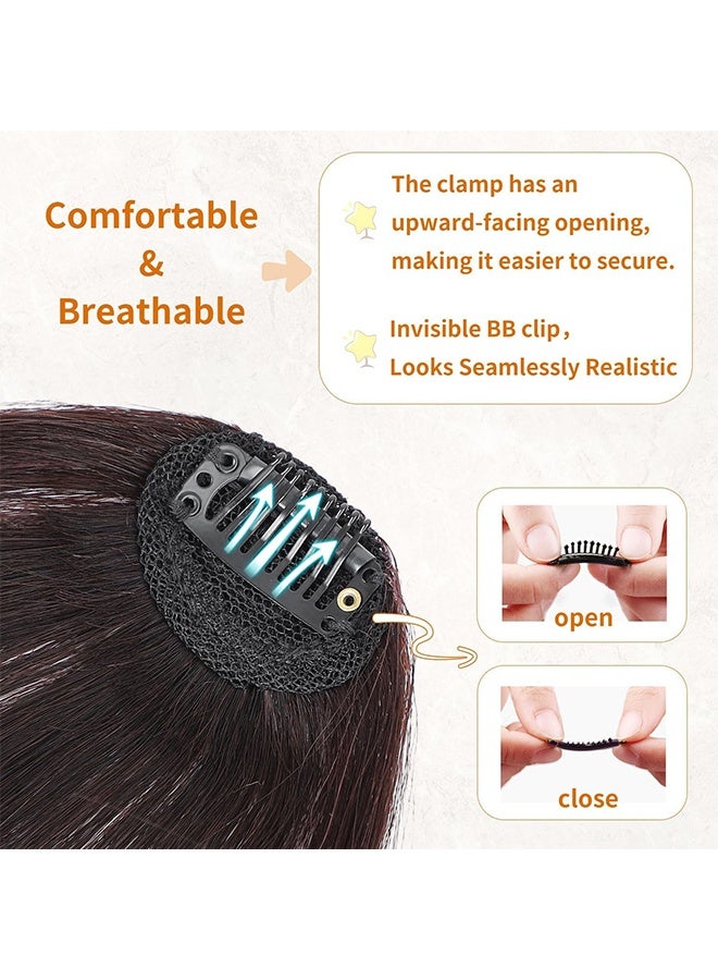 JS Clip In Bangs, Real Human Hair, Fake Bang Hair Clip for Women, Wispy Bang Clip In Hair Extensions for Daily Wear (Dark Brown) - Image 3
