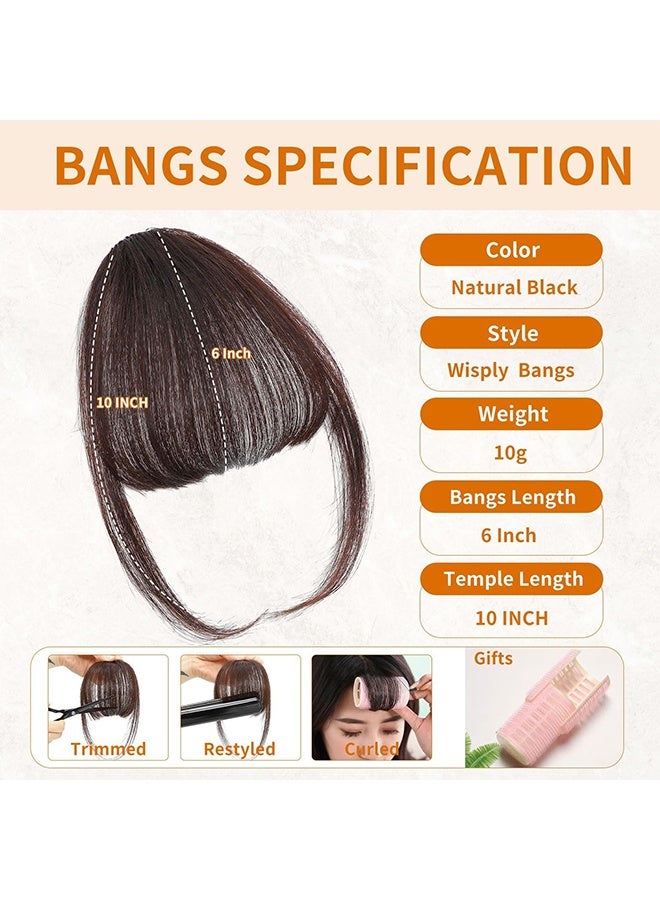 JS Clip In Bangs, Real Human Hair, Fake Bang Hair Clip for Women, Wispy Bang Clip In Hair Extensions for Daily Wear (Dark Brown) - Image 2