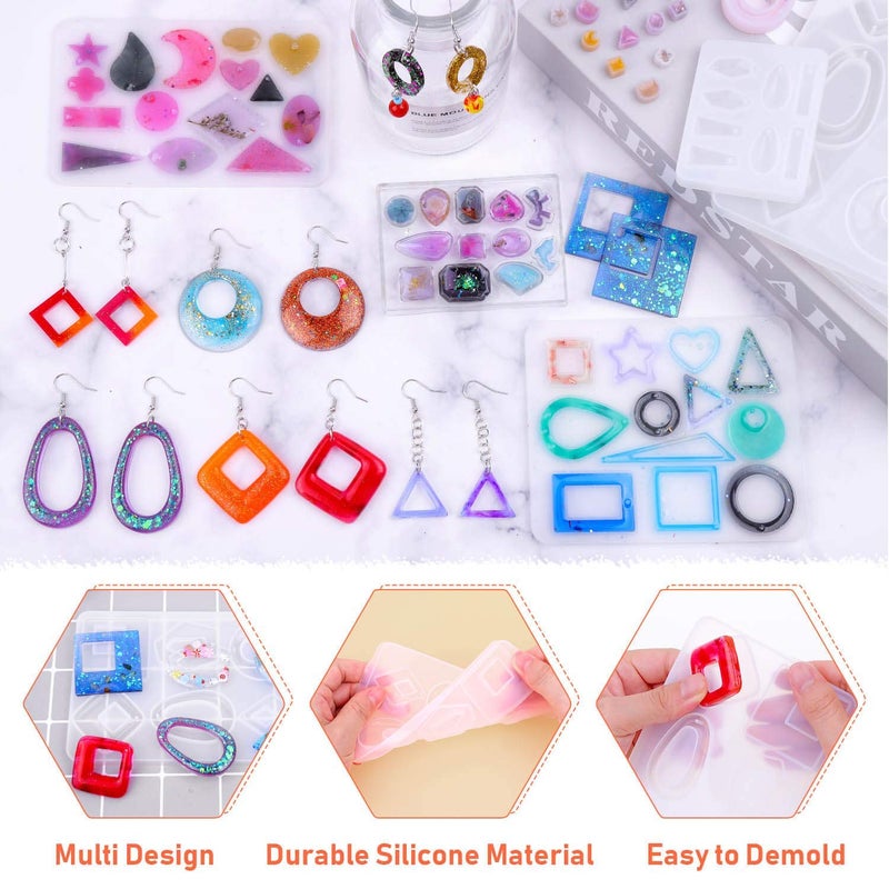 PAXCOO Resin Molds for Jewelry, Paxcoo 678pcs Earring Making Kit with 28pcs Epoxy Molds and 650pcs Earring Hooks, Jump Rings for Pendants, Resin Crafts, DIY Earring - Image 3