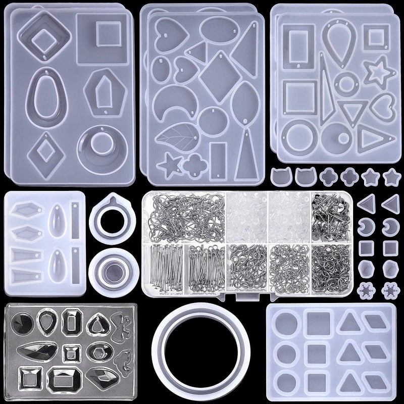 PAXCOO Resin Molds for Jewelry, Paxcoo 678pcs Earring Making Kit with 28pcs Epoxy Molds and 650pcs Earring Hooks, Jump Rings for Pendants, Resin Crafts, DIY Earring - Image 1