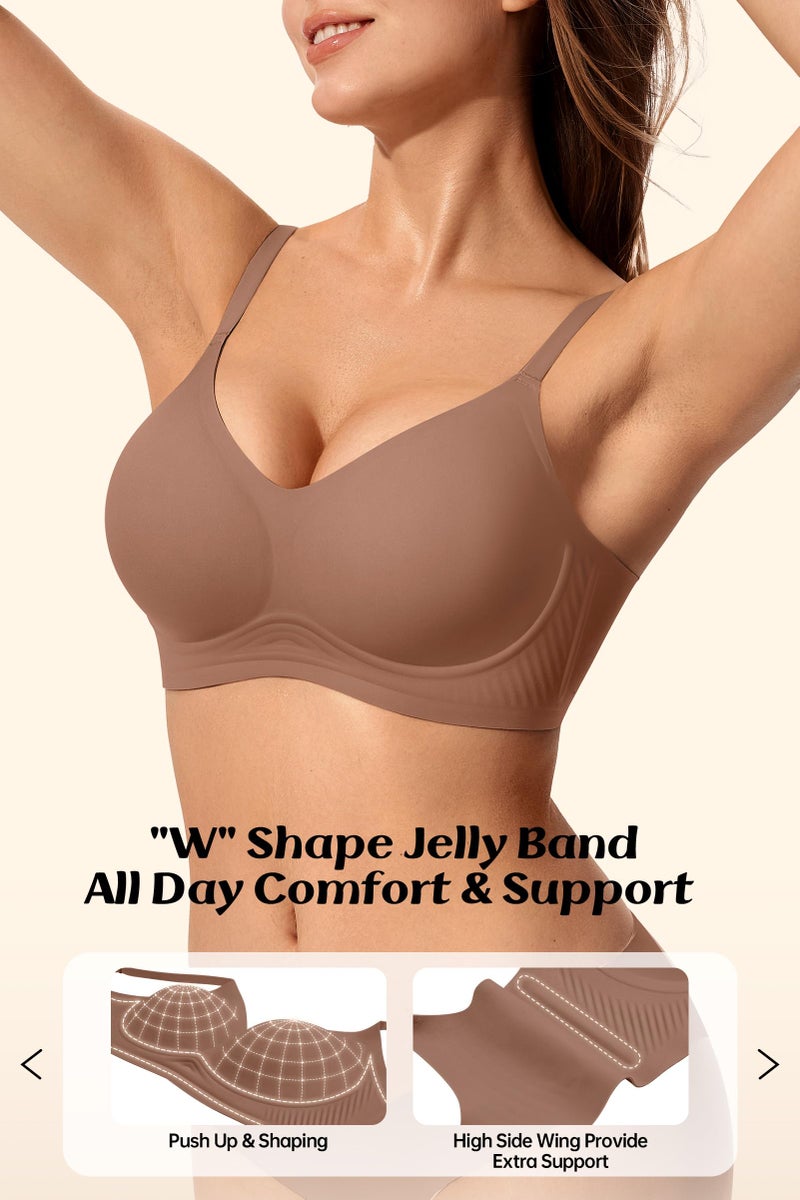LetsJoli Bralettes for Women with Support and Lift Wireless Jelly Bra Full Coverage Tshirt Everyday Bras(Coffee,L) - Image 2