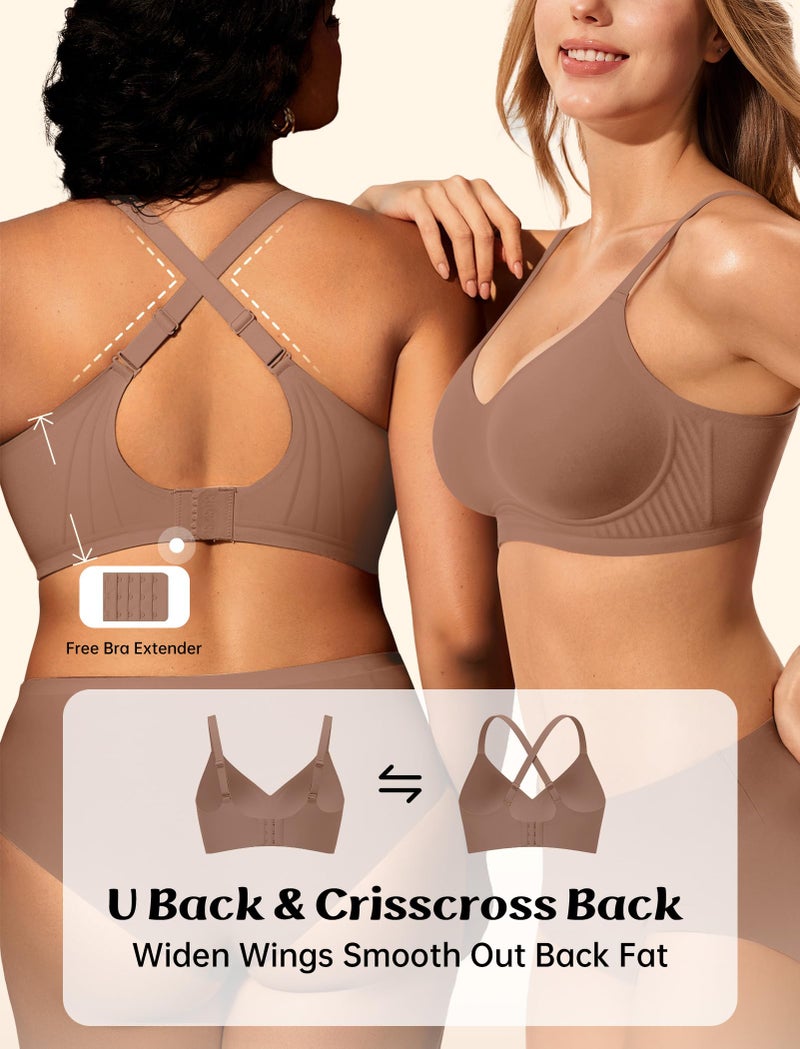 LetsJoli Bralettes for Women with Support and Lift Wireless Jelly Bra Full Coverage Tshirt Everyday Bras(Coffee,L) - Image 3