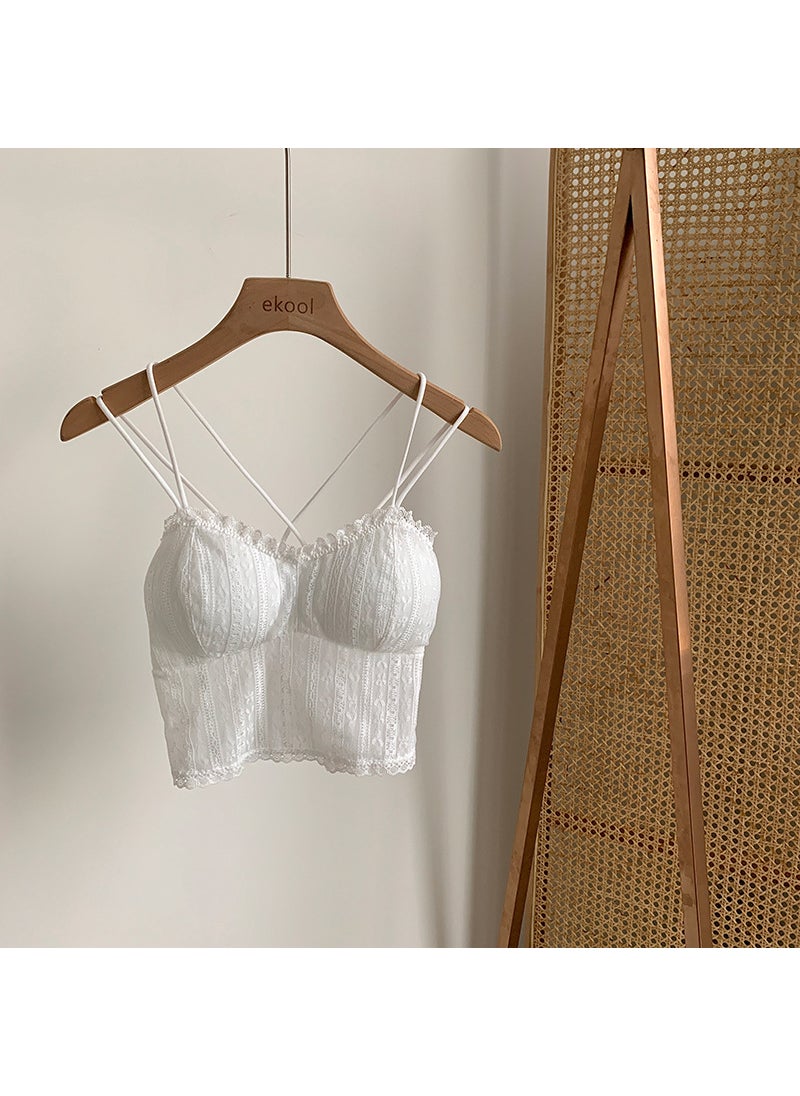 Generic - Lace Trim Strapless Bralette Women Summer Innerwear Outerwear Beautiful Back Strapless Chest Pad Tube Top Underwear White - Image 1