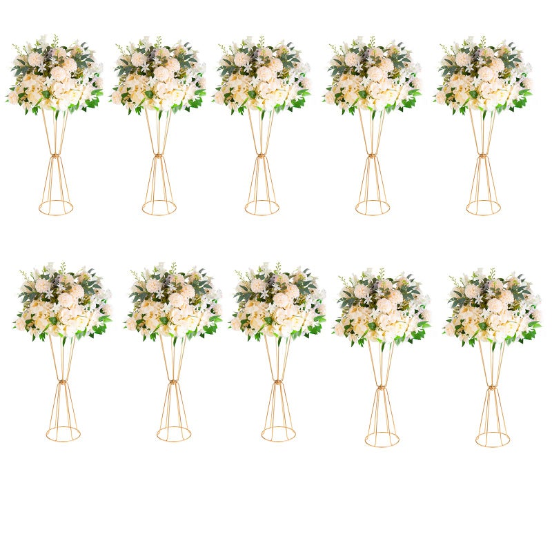 Trumpet Vases Centerpieces for Wedding Geometric Metal Flower Stand for Tables Bulk 10pcs 236 Tall Gold Vase for Centerpieces Party Dinner Anniversary Ceremony Event Aisle Home Reception Decor