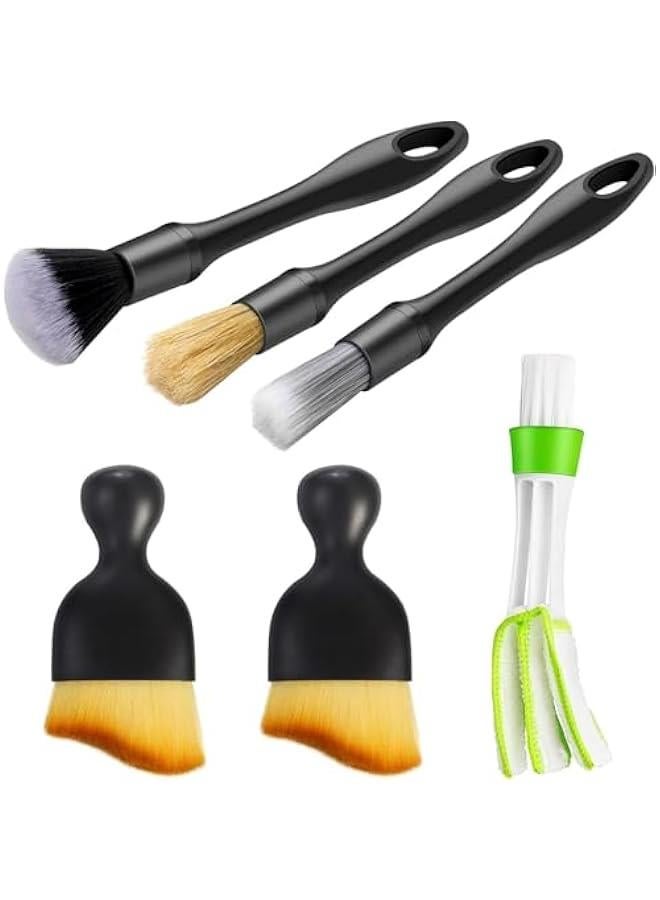 FYLX Ultra Soft Detail Brushes Car Detailing Brush Set 6  Plastic Handle Synthetic Fiber Streamlined Comfortable Prical Versatile Brush Set Suitable for Cars Trucks SUVs RVs Motorcycles Etc - Image 1