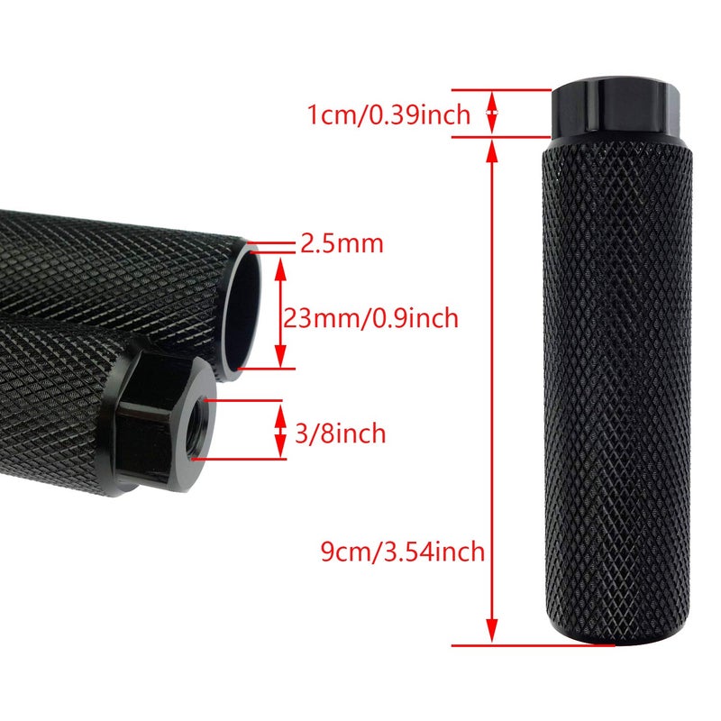 Zelerdo 2 Pairs Aluminum Alloy Bike Pegs for Mountain Bike Cycling Rear Stunt Pegs Fit 3/8 inch Axles (Pure black,100x28 mm) - Image 2