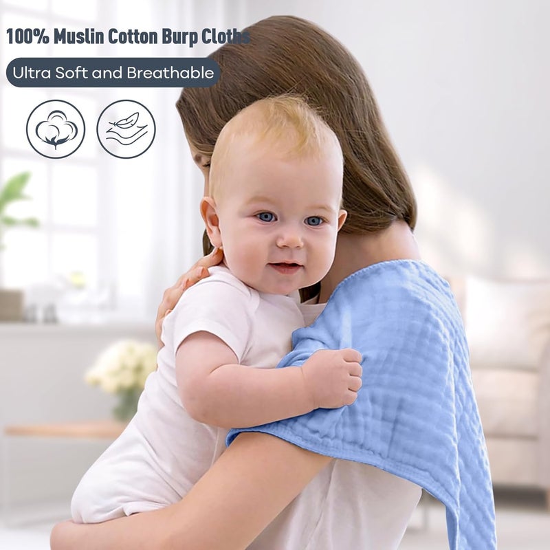YOOFOSS Muslin Burp Cloths for Baby 10 Pack 100% Cotton Baby Washcloths for Boys Girls Large 20''X10'' Super Soft and Absorbent Progressive Blue - Image 2