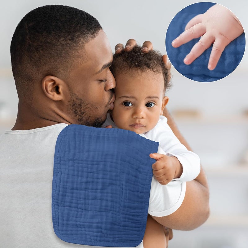 YOOFOSS Muslin Burp Cloths for Baby 10 Pack 100% Cotton Baby Washcloths for Boys Girls Large 20''X10'' Super Soft and Absorbent Progressive Blue - Image 5