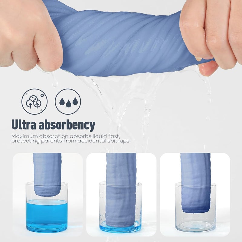 YOOFOSS Muslin Burp Cloths for Baby 10 Pack 100% Cotton Baby Washcloths for Boys Girls Large 20''X10'' Super Soft and Absorbent Progressive Blue - Image 3