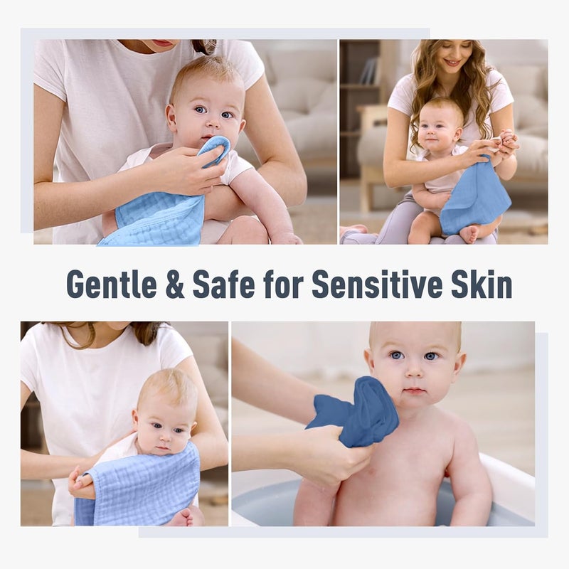 YOOFOSS Muslin Burp Cloths for Baby 10 Pack 100% Cotton Baby Washcloths for Boys Girls Large 20''X10'' Super Soft and Absorbent Progressive Blue - Image 4