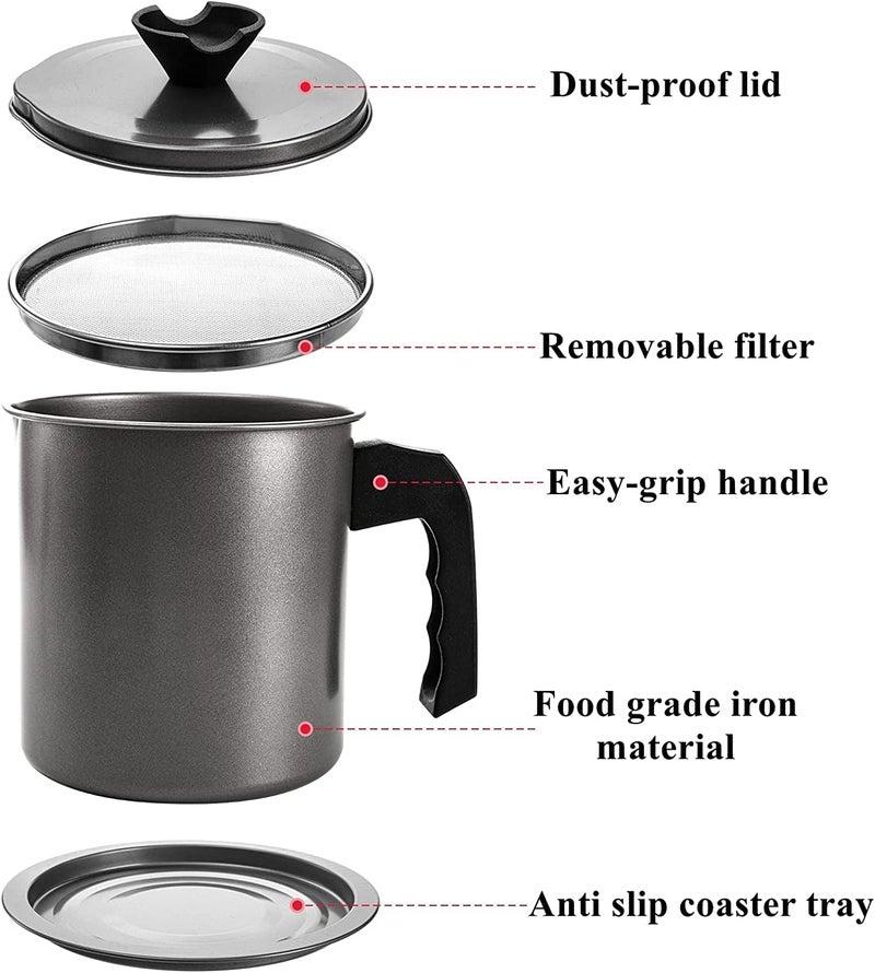 Paghadi Oil Filter Pot Bacon Grease Container with Strainer 14L Cooking Oil Storage Can with Fine Mesh Filter Grease Keeper with Removable Tray and Lid for Kitchen Fat - Image 2