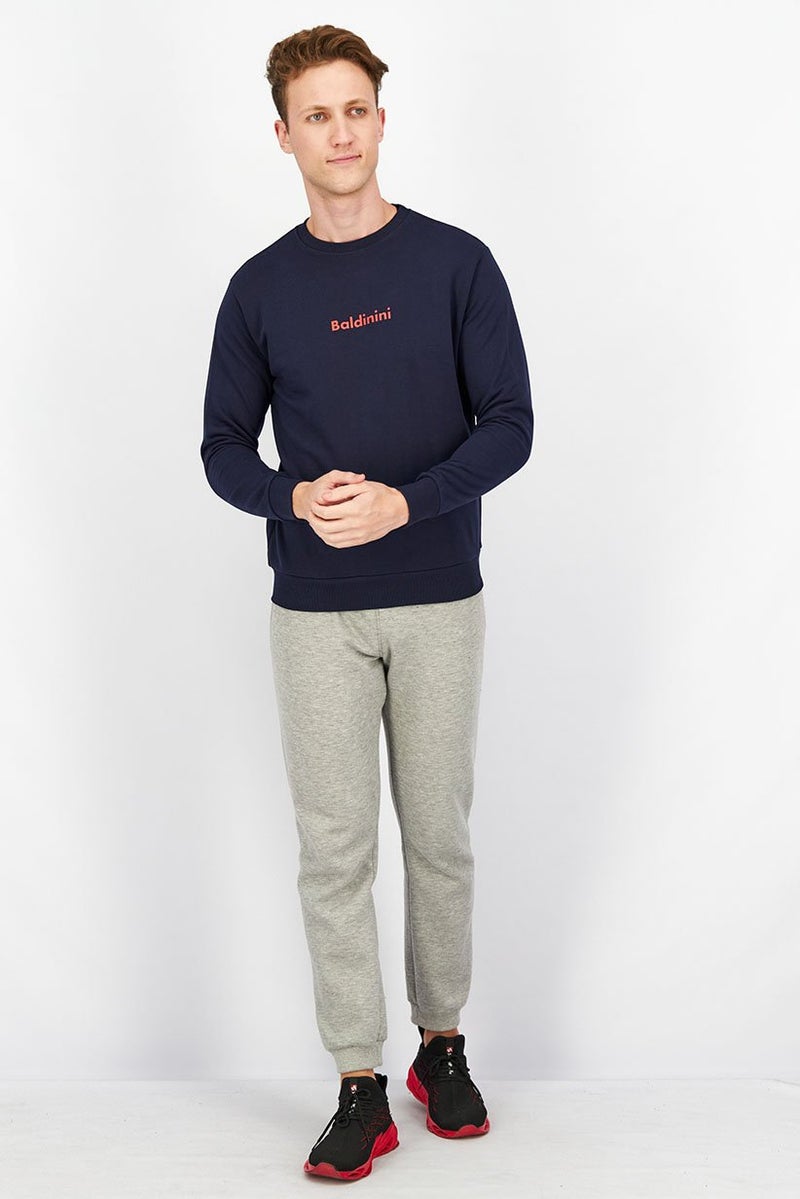 Baldinini Men Crew Neck Brand Logo Long Sleeves Sweatshirt, Navy Blue - Image 2