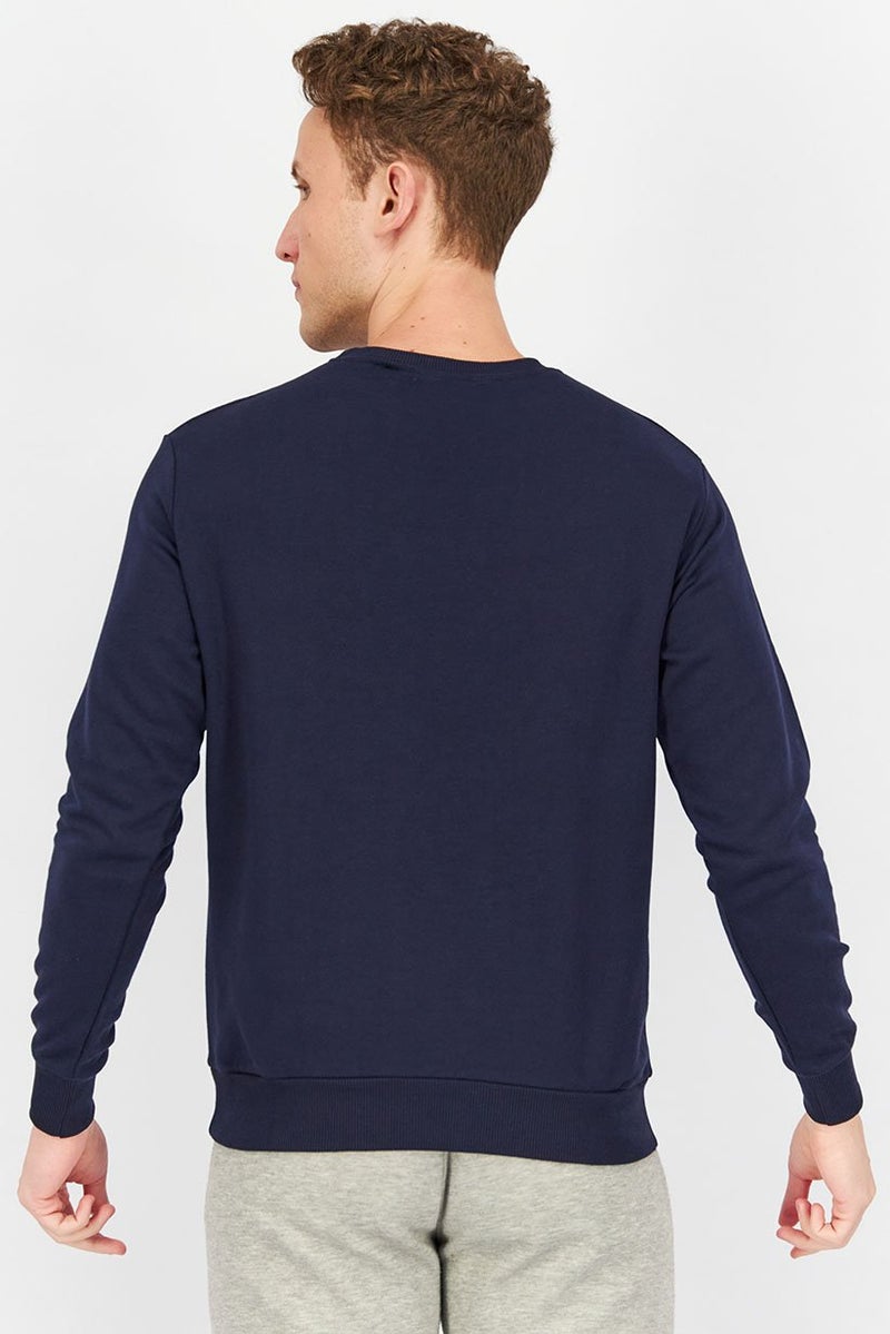 Baldinini Men Crew Neck Brand Logo Long Sleeves Sweatshirt, Navy Blue - Image 4