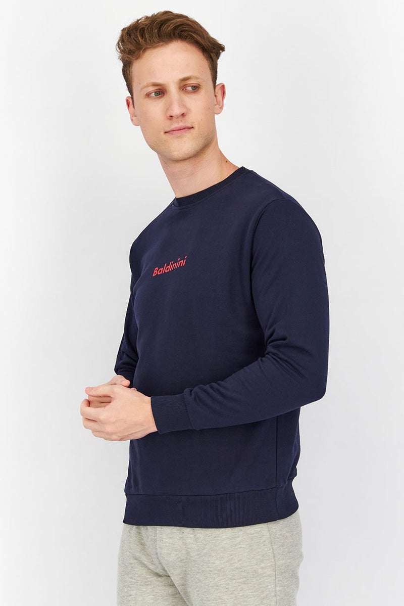 Baldinini Men Crew Neck Brand Logo Long Sleeves Sweatshirt, Navy Blue - Image 3