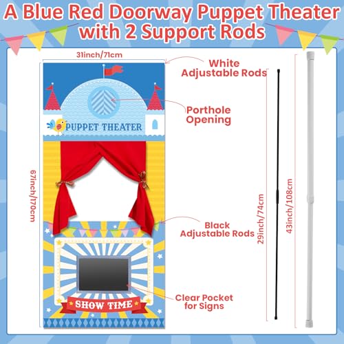 gisgfim Doorway Puppet Theater with 2 Adjustable Rods 31x67 In Blue Red Foldable Hanging Puppet Show Theater for Kids Pretend Play Hand Puppets Educational Kids Activities Toys Easy to Set Up Put Away - Image 5