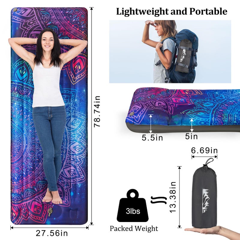 Pickynproud Camping Sleeping Pad Extra Thick 5 Inch Inflatable Camping Pad With Pillow Sleeping Mat Built-In Foot Pump Portable Lightweight Camping Air Mattress For Backpacking Hiking Tent - Image 3