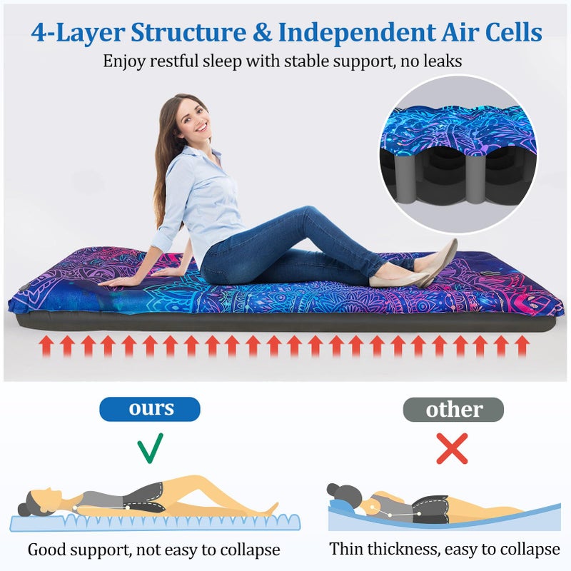 Pickynproud Camping Sleeping Pad Extra Thick 5 Inch Inflatable Camping Pad With Pillow Sleeping Mat Built-In Foot Pump Portable Lightweight Camping Air Mattress For Backpacking Hiking Tent - Image 2