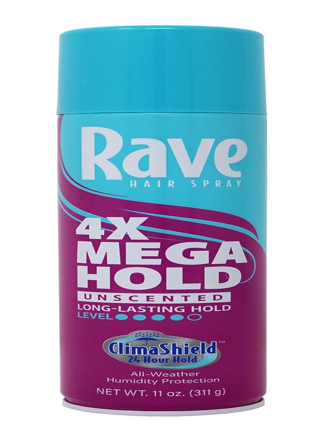 Rave Hairspray 4X Mega Unscented 11oz - Pack of 8 - Image 1
