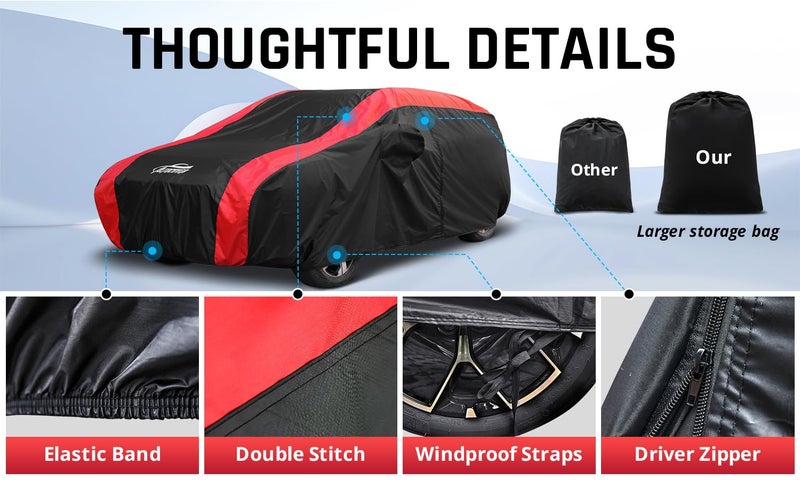 AltoCover SUV Cover Waterproof All Weather Protection with Red Stripe Design, Car Cover Universal Fit Ford Explorer, Toyota Highlander, Honda Pilot, Dodge Durango, BMW X5 X6, Lexus RX350 - Image 4
