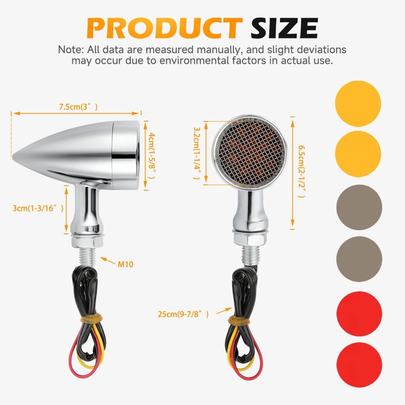 Rich Choices 2pcs Chrome 15 LED Motorcycle Stop Brake Running Turn Signal Indicator Amber Lights For Harley Honda Chopper (Chrome with net-Amber Light) - Image 3