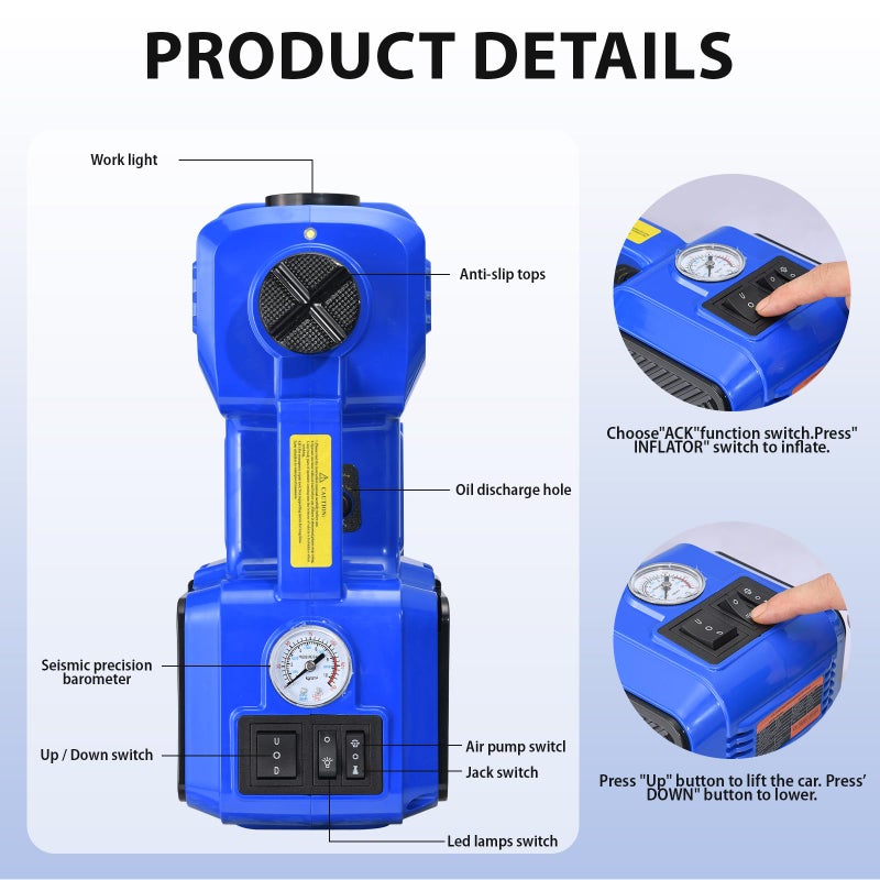 BENYAN Electric Car Jack kit 5 Ton 12V Electric Floor Jack Lift for Vehicle, Electric Hydraulic Jack Auto Repair Tool Set with Built-in Inflator and Impact Wrench for SUV Sedan Truck Tire Change Blue - Image 3