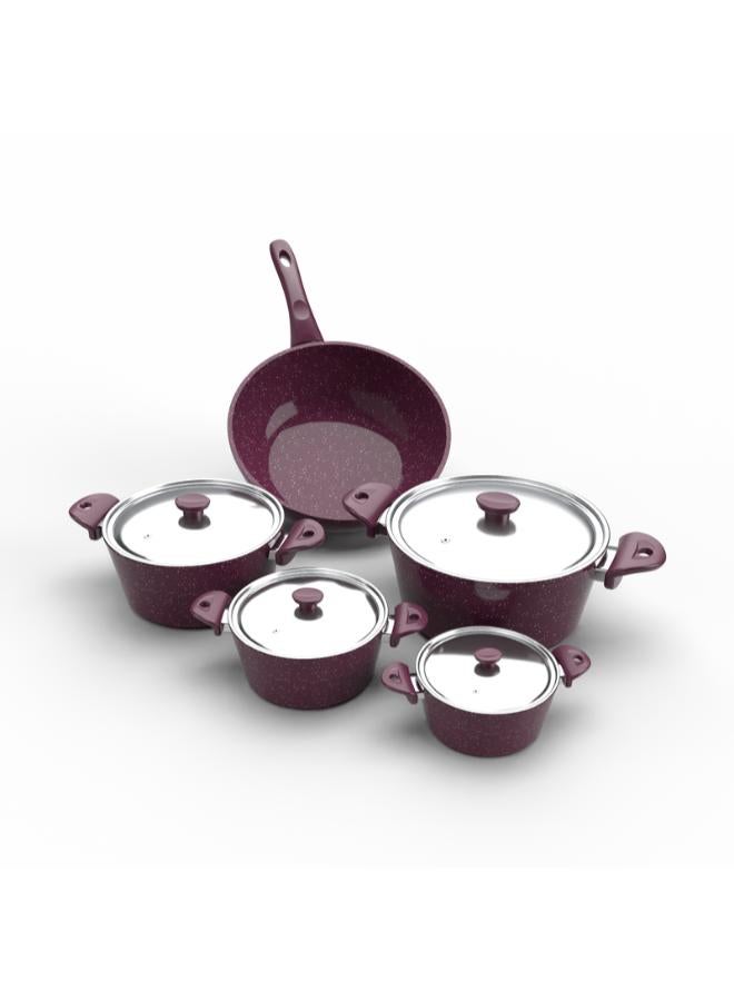 Top Chef granit 9 pieces set ( pot 16 / 22 /26 / 30 / wook 28 ) burgandy - Image 2