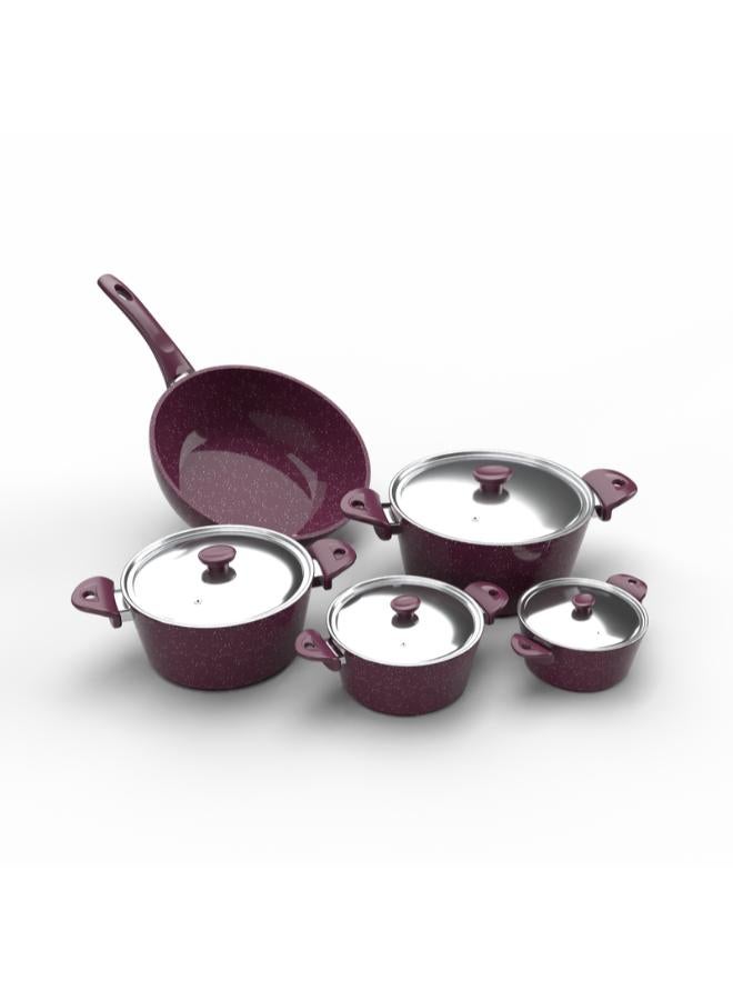 Top Chef granit 9 pieces set ( pot 16 / 22 /26 / 30 / wook 28 ) burgandy - Image 3