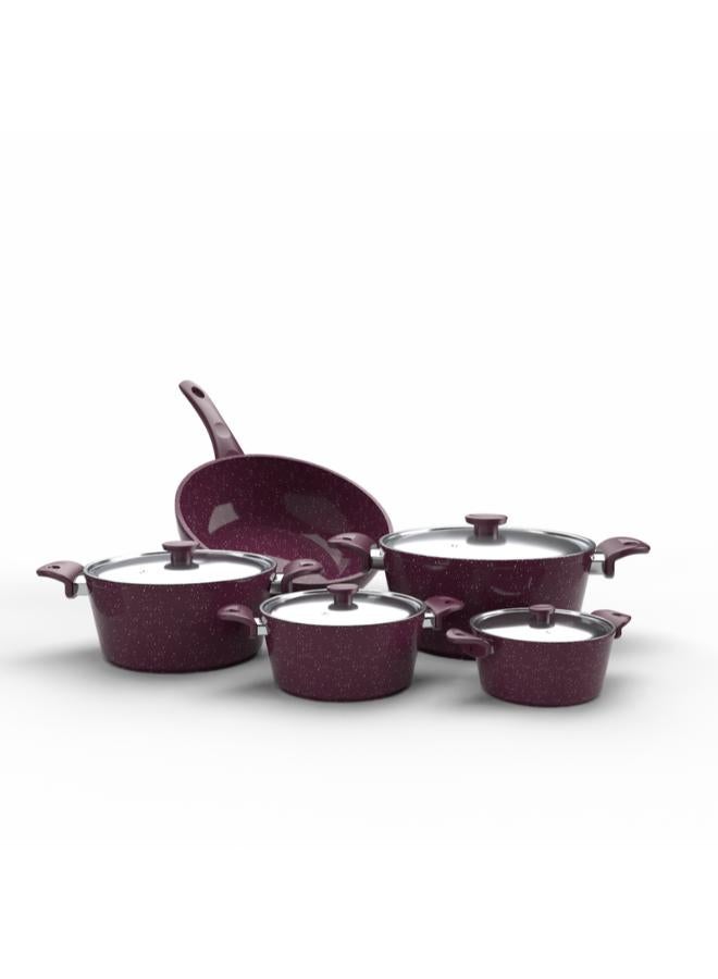 Top Chef granit 9 pieces set ( pot 16 / 22 /26 / 30 / wook 28 ) burgandy - Image 1