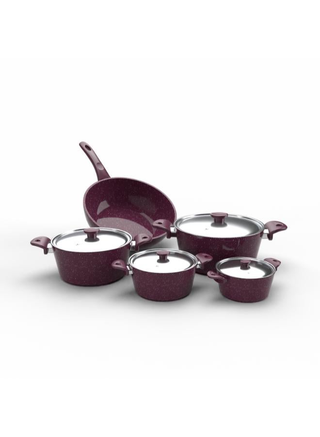 Top Chef granit 9 pieces set ( pot 16 / 22 /26 / 30 / wook 28 ) burgandy - Image 4