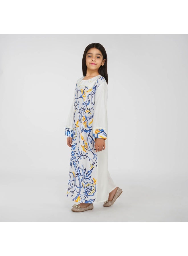 LINELLE جلابية أطفال مطبوعة - ياقة مربعة - Image 4