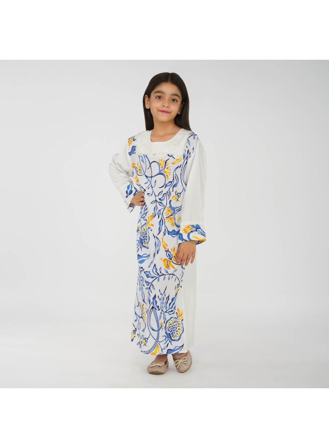 LINELLE جلابية أطفال مطبوعة - ياقة مربعة - Image 3