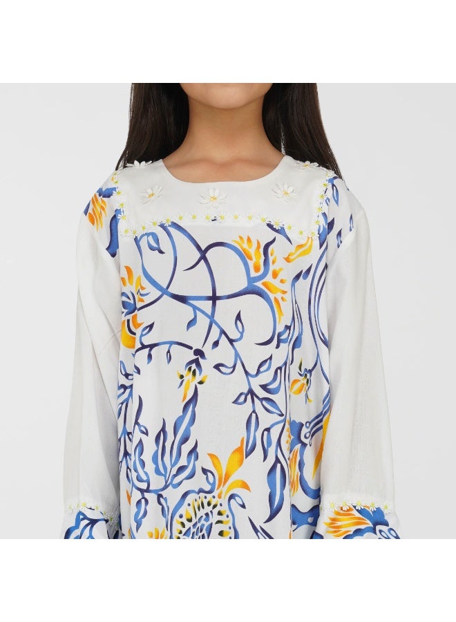 LINELLE جلابية أطفال مطبوعة - ياقة مربعة - Image 5