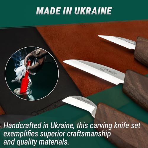 BeaverCraft Deluxe S15X Wood Carving Whittling Knives Set with Leather Case - Whittling Kit Premium Wood Carving Tools with Leather Strop and Polishing Compound - Chip Carving Knives Set - Image 5