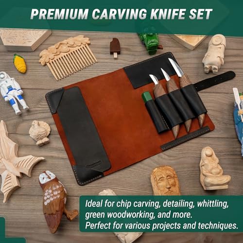 BeaverCraft Deluxe S15X Wood Carving Whittling Knives Set with Leather Case - Whittling Kit Premium Wood Carving Tools with Leather Strop and Polishing Compound - Chip Carving Knives Set - Image 2