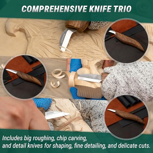 BeaverCraft Deluxe S15X Wood Carving Whittling Knives Set with Leather Case - Whittling Kit Premium Wood Carving Tools with Leather Strop and Polishing Compound - Chip Carving Knives Set - Image 3