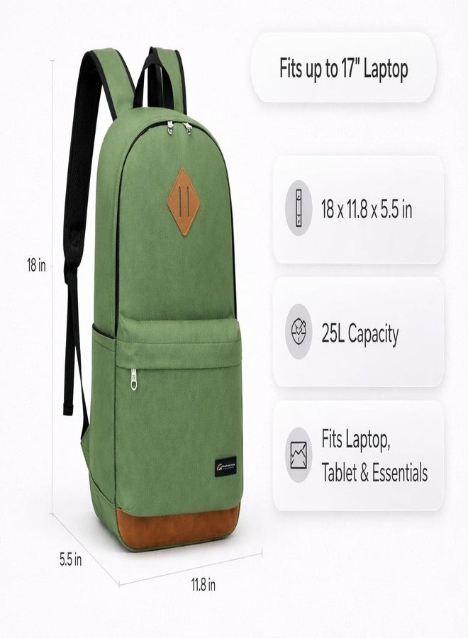 TRAILKICKER Green School Backpack, 17 Inch Laptop Backpack for College, Work & Travel, Lightweight Water-Resistant 25L Bookbag with Side Pockets - Image 2