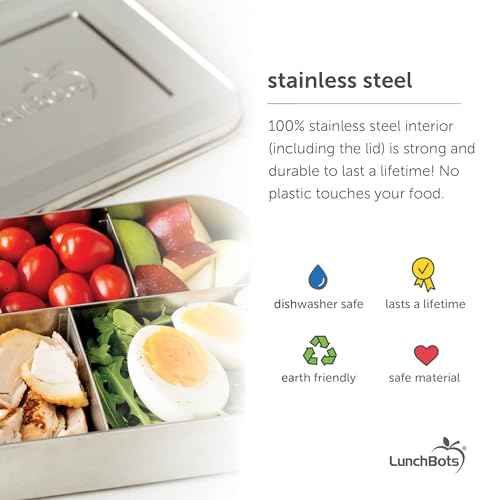 LunchBots Medium Trio II Snack Container - Divided Stainless Steel Food Container - Three Sections for Snacks On the Go - Eco-Friendly, Dishwasher Safe, BPA-Free - Stainless Lid - Green Dots - Image 3