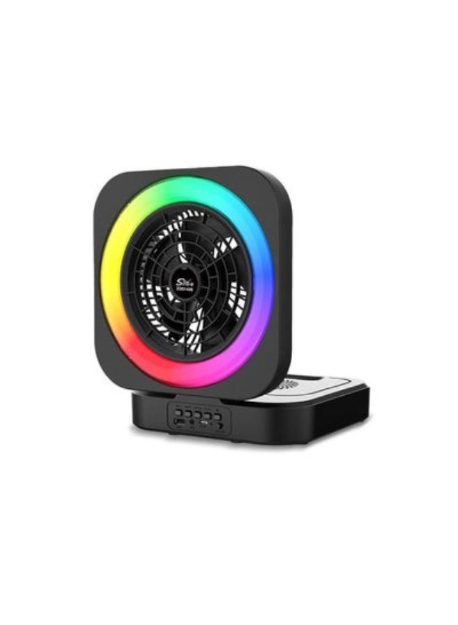Sing-e ZQS1456 4" Super Bass Speaker + Desk Fan Combo with RGB Light Ring, USB/TF/AUX Support - Image 1