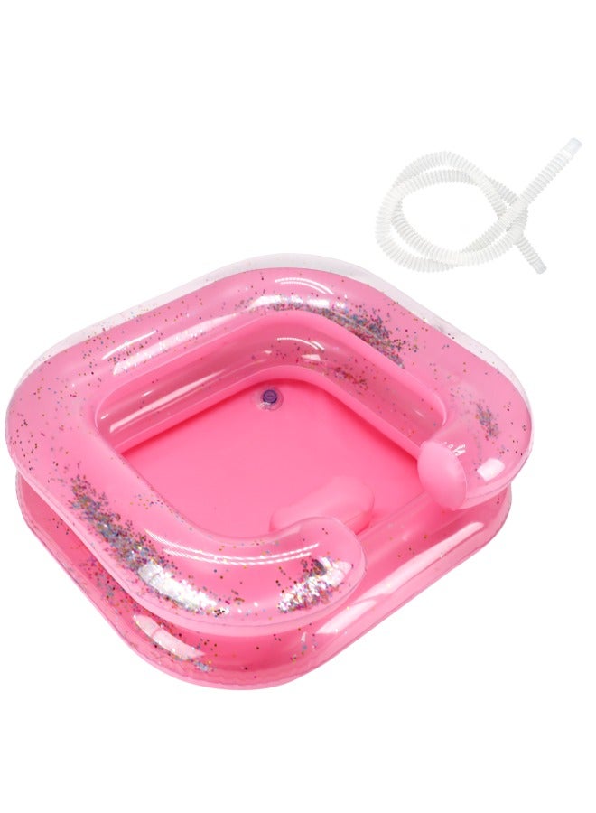 Inflatable Hair Washing Basin, Portable Shampoo Bowl with Pillow and Drain Hose, Hair Washing Basin for Bedridden, Disabled, Injured, Perfect for Dreadlocks, Curly Hair, Thick Hair (Pink)  - Image 2