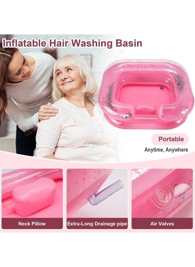 Inflatable Hair Washing Basin, Portable Shampoo Bowl with Pillow and Drain Hose, Hair Washing Basin for Bedridden, Disabled, Injured, Perfect for Dreadlocks, Curly Hair, Thick Hair (Pink)  - Image 3