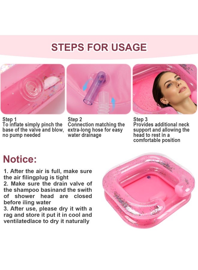 Inflatable Hair Washing Basin, Portable Shampoo Bowl with Pillow and Drain Hose, Hair Washing Basin for Bedridden, Disabled, Injured, Perfect for Dreadlocks, Curly Hair, Thick Hair (Pink)  - Image 4