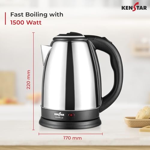 Kenstar Estella 1.6L Electric Kettle | Stainless Steel Body | Auto Cut-Off & Dry Boil Protection | 360° Swivel Base | 1350 W | SS Finish - Image 2