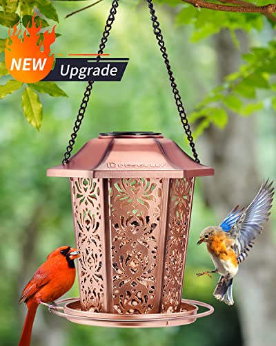 DesGully Solar Bird Feeders for Outdoors Hanging - Premium Grade Metal Bird Feeder, Chew-Proof, Weather and Water Resistant Wild Bird feeders, Outside and Garden Decoration-New - Image 2