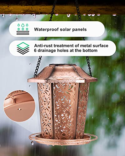DesGully Solar Bird Feeders for Outdoors Hanging - Premium Grade Metal Bird Feeder, Chew-Proof, Weather and Water Resistant Wild Bird feeders, Outside and Garden Decoration-New - Image 5
